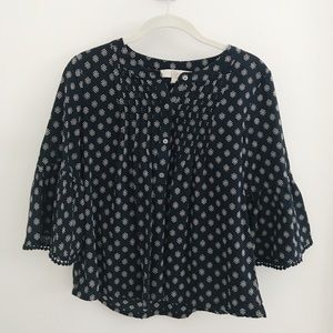 Boho patterned bell sleeve blouse